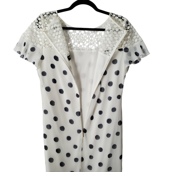 Karl Lagerfeld Paris Dress Womens‎ 10 Sheath Ivory Navy Polka Dot Lace Ruffle - Picture 9 of 16